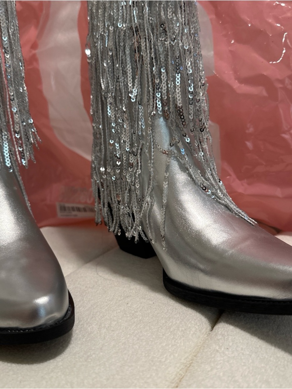 Silver Fringe Western Booties - Women Shoes